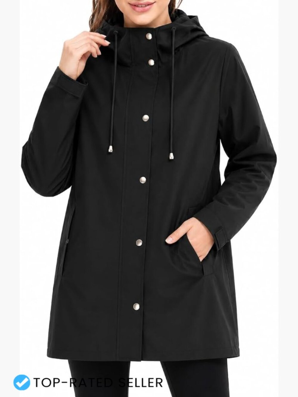 Lightweight Long Hooded Rain Jacket Waterproof Packable Outdoor Trench Coat